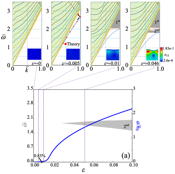 Non-leaky modes and bandgaps of surface acoustic waves in wrinkled stiff-film/compliant-substrate bilayers